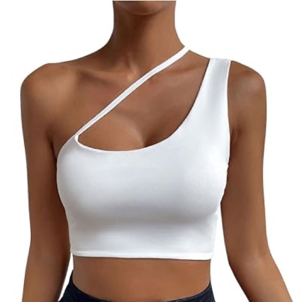 SHEIN White One-Shoulder Crop Top